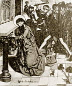 Казнь св. Матфея, немецкая живопись XV века. Перспективное сокращение у левого края картины противопоставлено отсутствию такого сокращения при изображении пола