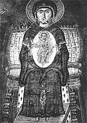 Христос Эммануил в мандорле. Фреска собора Софийского собора в Охриде. Около 1040 г.